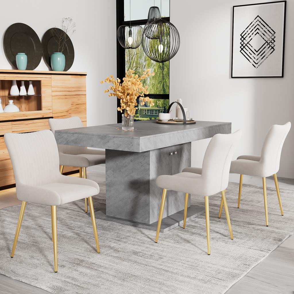 Velvet Dining Chair, Set of 6, Luxurious, Living Room, Bedroom, Lounge Chair with Four Golden Metal Support Legs, Lumbar Support, Beige