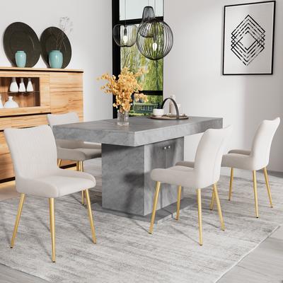 Cadeira de Jantar em Veludo, Conjunto de 4, Luxuosa, Sala de Estar, Quarto, Cadeira de Lounge com Quatro Pernas de Suporte Metálicas Douradas, Suporte Lombar, Bege