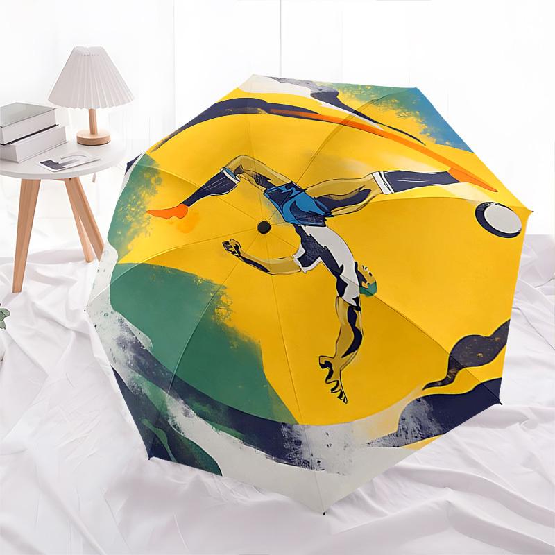 1pc Automatic Opening/Closing Umbrella with Abstract Art Print, Portable Tri-Fold Design, 8-Rib Iron Frame, Outdoor, Ideal Gift for Fans, Travelers, D