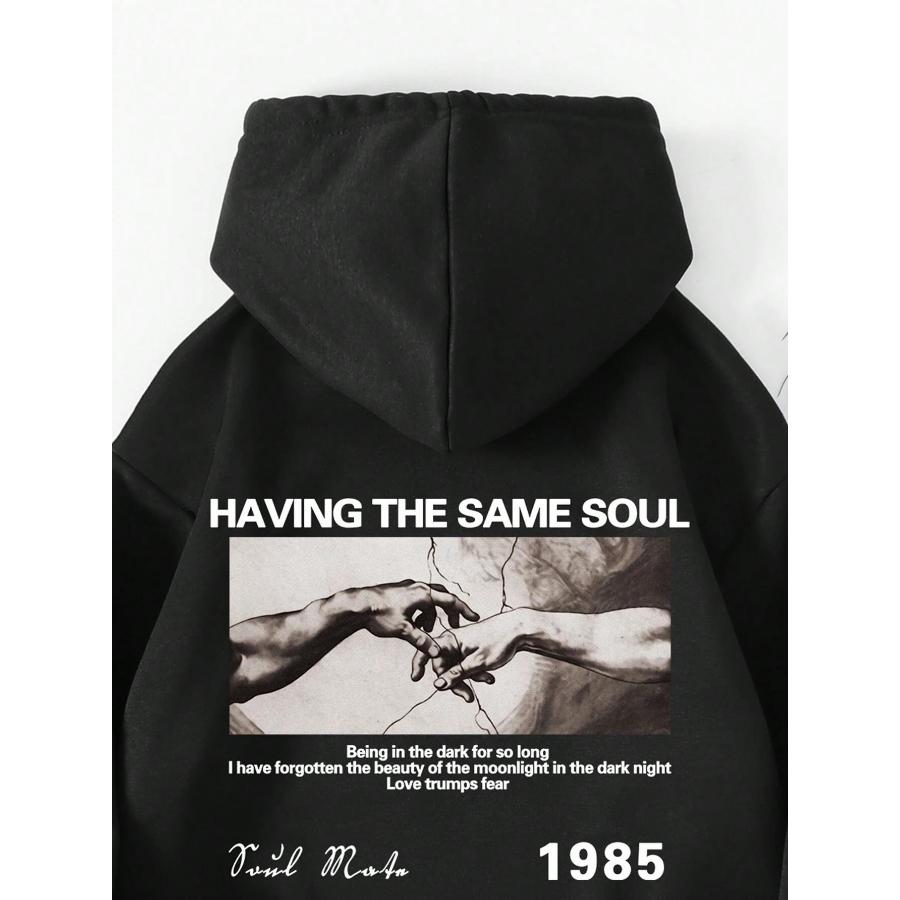 Potisk stejné duše Dámská mikina s kapucí Harajuku Vysoce kvalitní mikina s kapucí Neformální mikina Podzimní volné tepláky