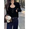 Women's Retro American-Style Knit Cardigan with Stand Collar, Double Zipper, and Long Sleeves - Slim-Fit and Stylish for Spring.