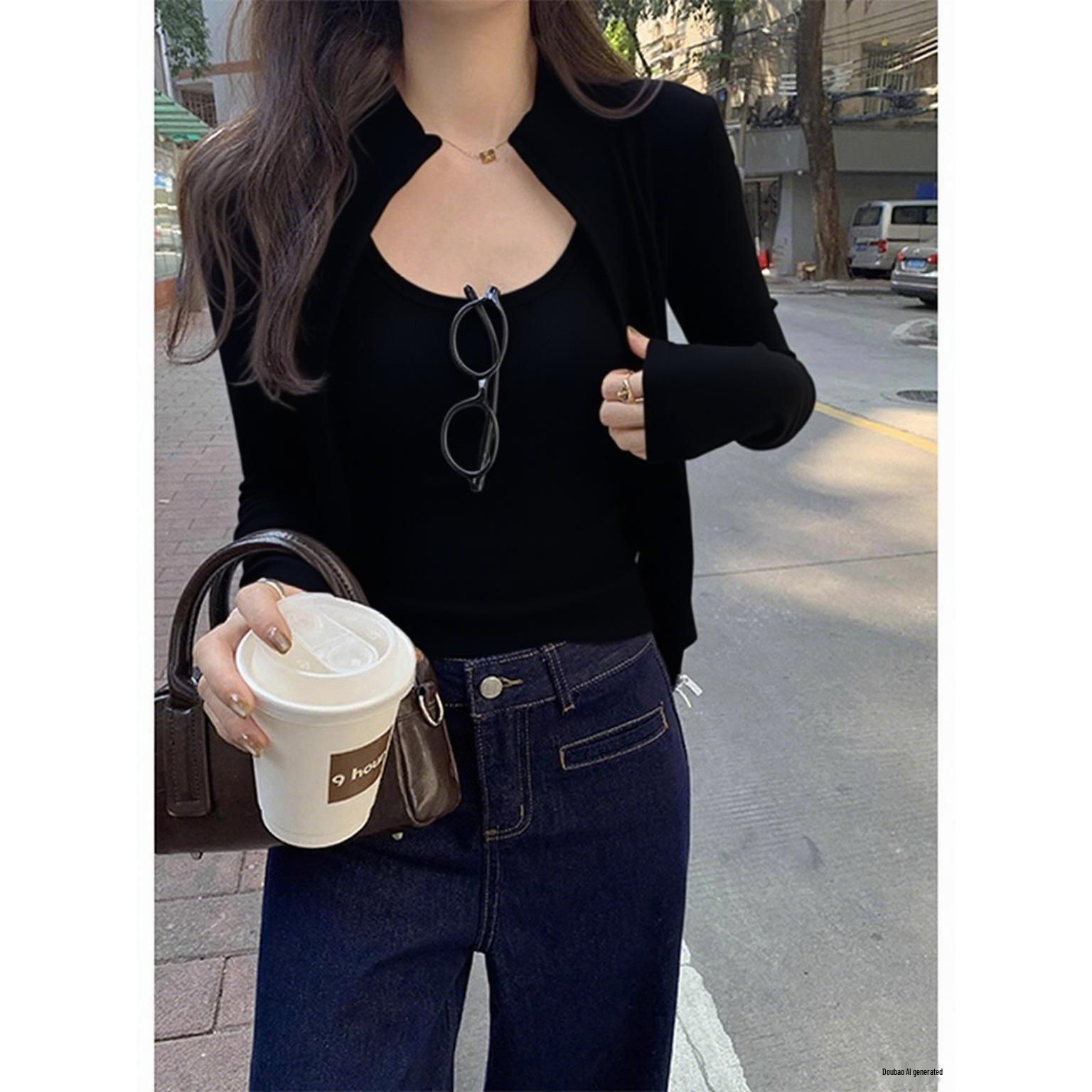 Korean Stand Collar Double Zipper Knit Cardigan - Women s Slim Fit Chic Early Spring Jacket Medium чёрный