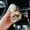 Elegant Pearl Zircon Studded Key Chain Delicate Fine Bag Pendant Sturdy Keyring for Girls Party Accessories