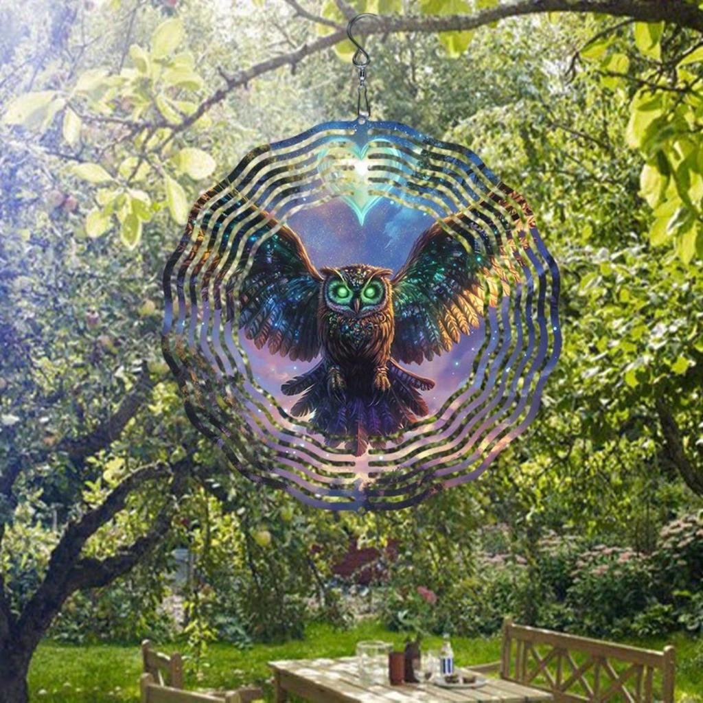3D Metal Wind Spinner with Glowing Green Eyes and Wings Rotates 360 Degrees for Outdoor Garden Decor Perfect for Christmas Thanksgiving Patio