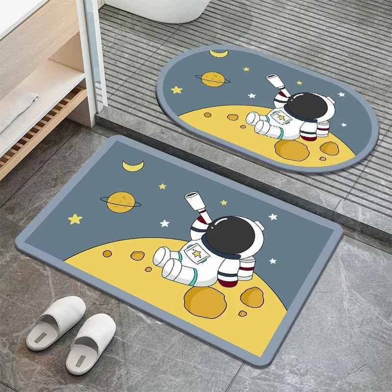 Cartoon Astronaut Diatom Mud Floor Mat Home Doormat Bathroom Moisture-wicking Non-slip Cushion Restroom Quick Drying Soiled Foot Mat