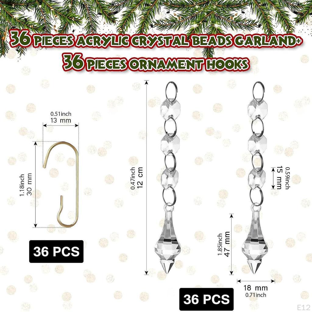 36 Pieces Christmas Ornaments Hanging Crystals Decorative Year Celebration Wreath Winter