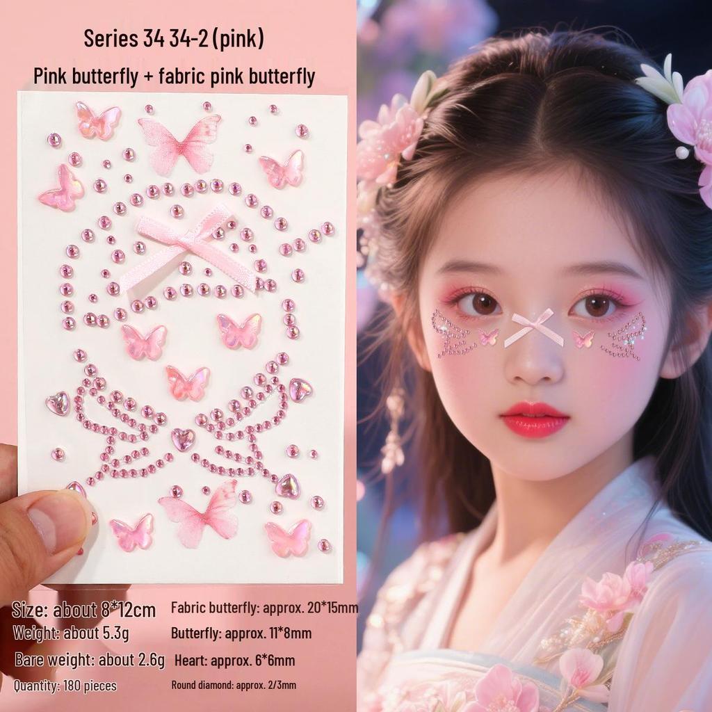 3D Butterfly & Star Face Sticker Set with Rhinestones & Pearls for Kids