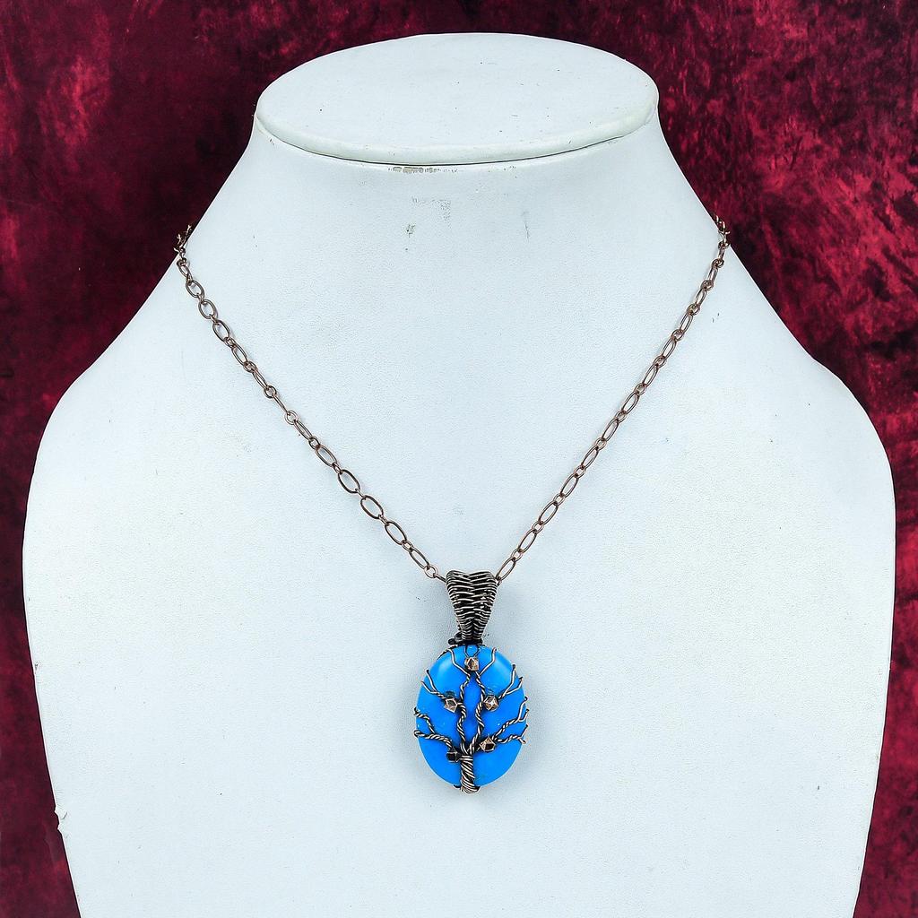 Tree Of Life Sleeping Beauty Turquoise Pendant Gemstone Jewelry  Copper Wire Wrapped Decent Jewelry