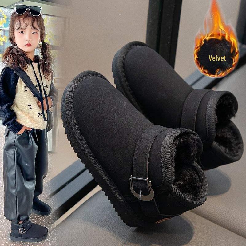 Kids' Suede Snow Boots - Mid-Calf, Warm, Anti-Slip, Soft Sole, All Seasons, Flat Bottom for Girls