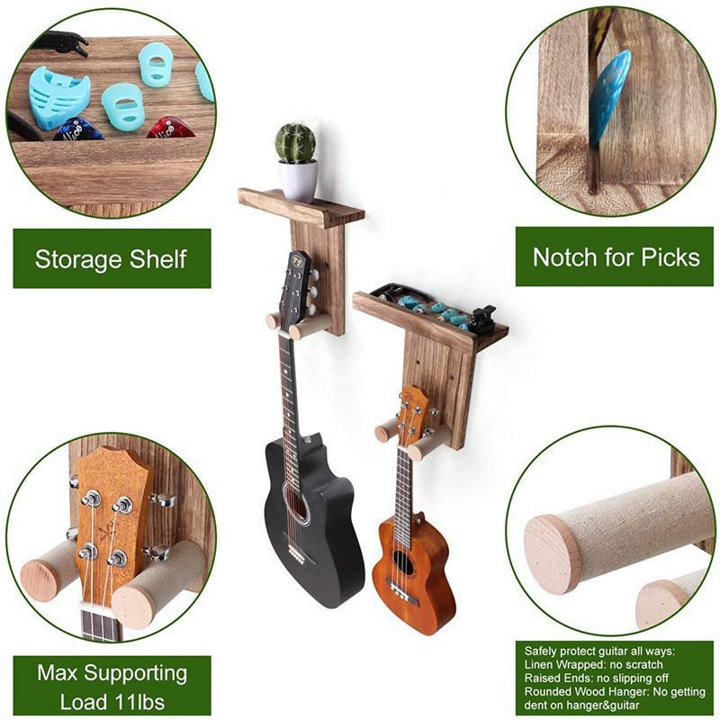 Nástěnný držák na nástroje z masivního dřeva: Stojan na kytaru, ukulele, erhu