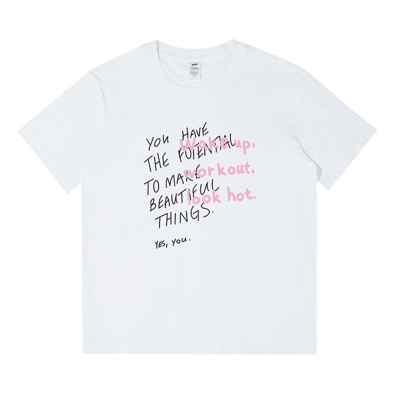 Trendy Women's Loose-Fit Cotton Short-Sleeve T-Shirt with Chic Print Design