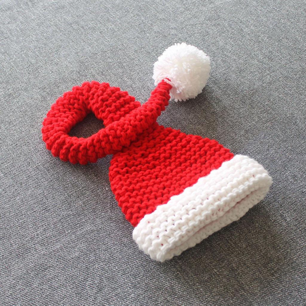 Infant Christmas Knit Photography Hat - Red Long-Tail Styling for Newborn and Children's Photos