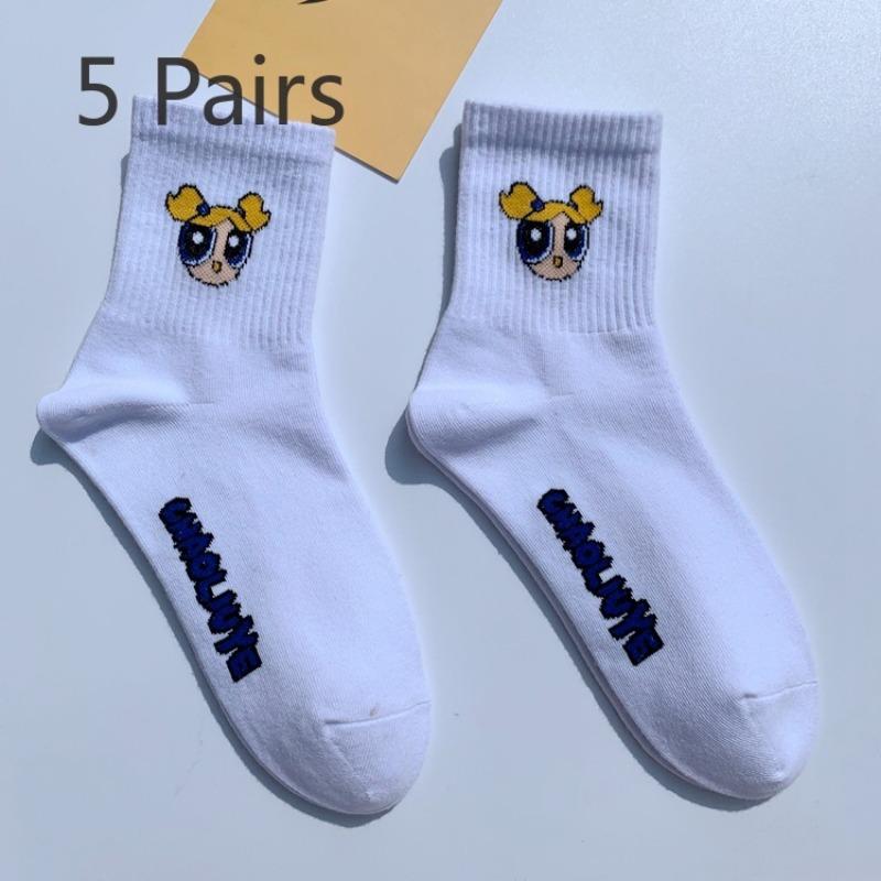 5 Pairs of Socks Men and Women Mid-calf Cute Tide Hip Hop Skateboarding Sports Cartoon Short Cotton Socks