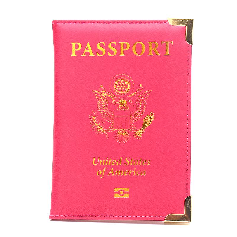 New US Passport Holder Leather Thin Passport Covers Golden Copper Corner Id Card Holder Plane Ticket Holder Travel Accessories