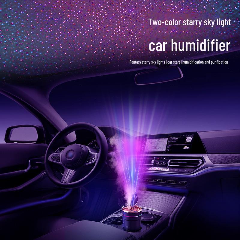 Kreativer USB-Mini-Luftbefeuchter mit Sternenhimmelprojektion, Start-Stopp-Funktion und buntem Atmosphärenlicht.