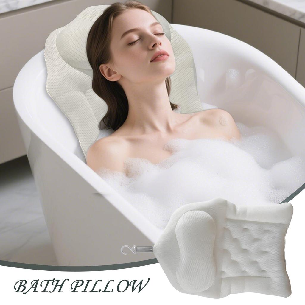Bath Pillow 4D Spa Bath Pillow Shower Cushion With Suction Cups Bathroom Headrest For Soaking Relaxation Home Pool Spa Outdoor