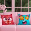 Funny Little Monster Emoticon Pack Cushion Cover Reversible Plush Pillow Cover – For Car, Sofa, Bedroom, Perfect As a Gift.