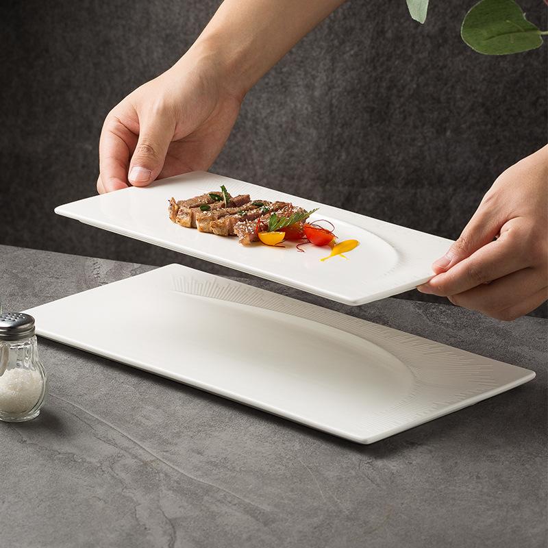 Ceramic Cake Flat White Rectangular Plate Sushi Plate Baking Tableware Creative Steak Plate Restaurant Commercial Plate