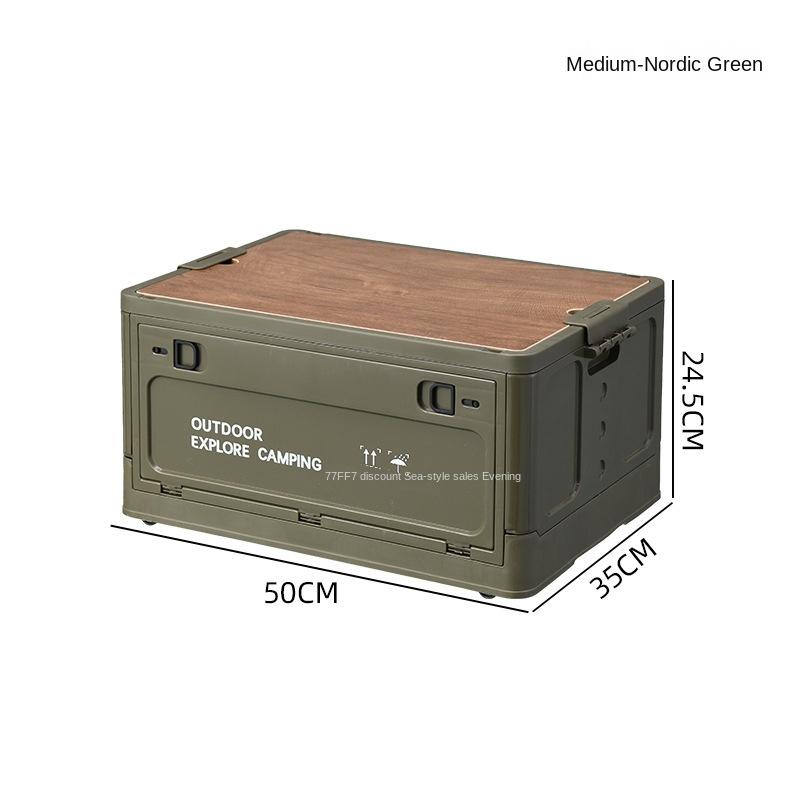 Side Door Wheels Folding Box Camping Outdoor Wooden Lid Storage Trunk for Clothes Books Stall Box Organizer