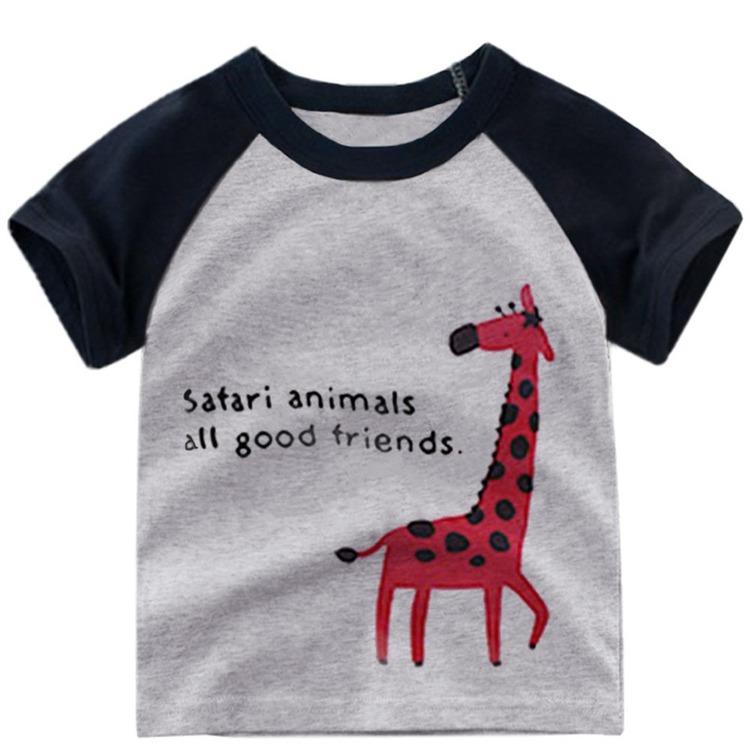 Kids Short Sleeve T Shirt Toddler Boys Girls Color Patchwork Summer Tops Cartoon Printed Graphic Tees