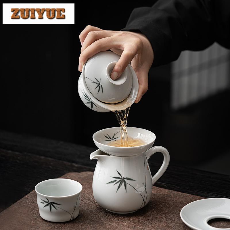 Handbemalter Bambus-Tee-Infusor Ästhetischer Weißer Porzellan-Tee-Brühsieb Tee-Filter Diffusor Teegeschirr-Zubehör Ornamente