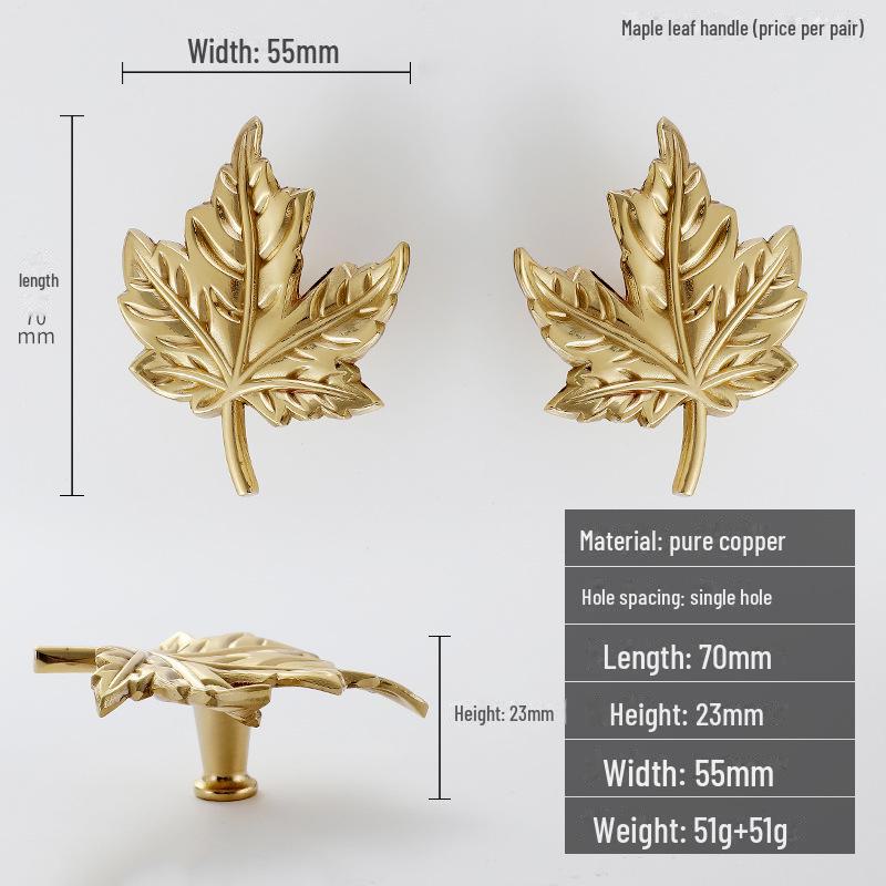 Ручка для шкафа Nordic Luxury Brass с кленовым листом — в стиле ретро-американской INS.