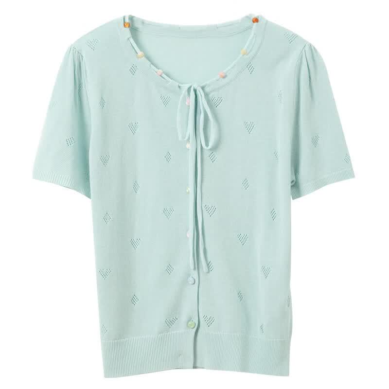 Sancai Women's Lyocell Heart Knit Cardigan