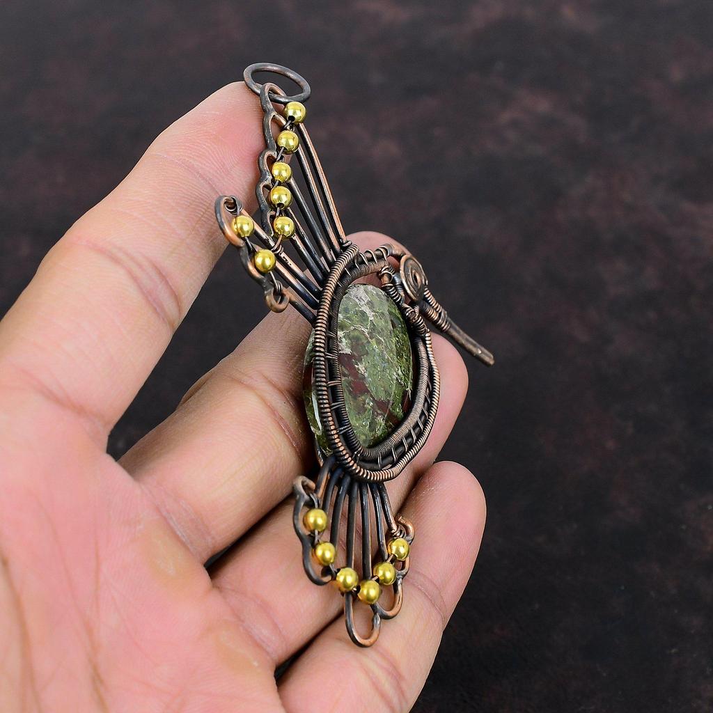 Dragon Bloodstone Pendant Copper Wire Wrapped Jewelry Gemstone Pendant Bird Jewelry Handmade Pendant Copper Wire Wrap Pendant Gift For Her