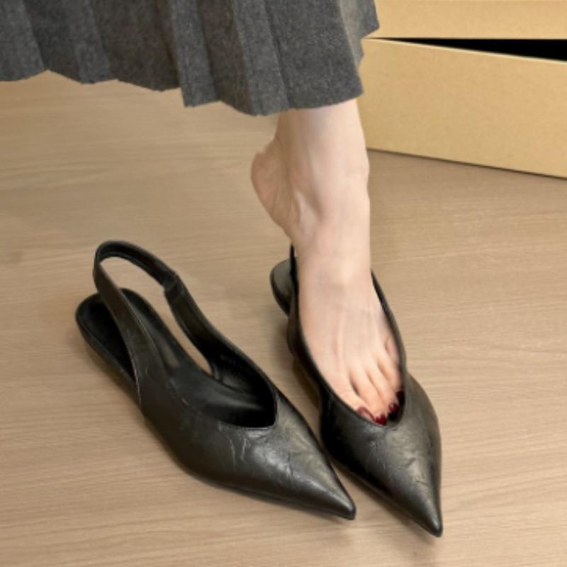 

Fashion 2025 Spring New Brand Women Sandal Fashion Pointed Toe Shallow Slip on Ladies Slingback Shoes Low Wedge Heel Mules 35 чёрный