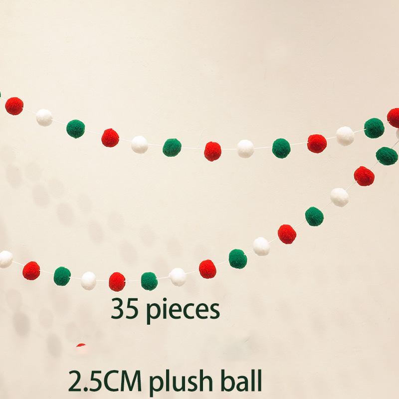 Christmas Party Furry Balls Flag Pendant with LED String Light DIY Handmade for Merry Christmas Holiday Decoration Xmas Pendant