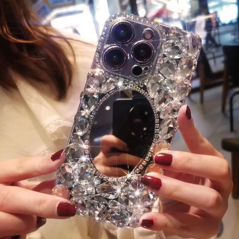 

Роскошный чехол для телефона-зеркала для макияжа с бриллиантами для Apple 16PROMAX, 15, 14, 12, 11 iPhone 14 Plus