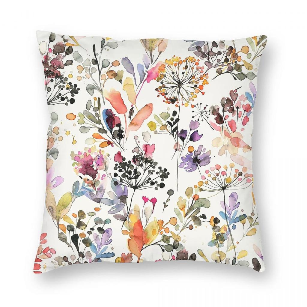 Wild Flowers And Plants Square Pillowcase Polyester Linen Velvet Printed Zip Decor Throw Pillow Case Room Cushion Cover