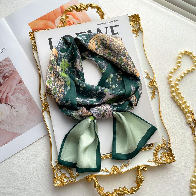 Women Luxury Design Print Silk Ribbon Female Foulard Floral Headband Neck Tie Bag Suit Scarf Hair Band Kerchief Neckerchief