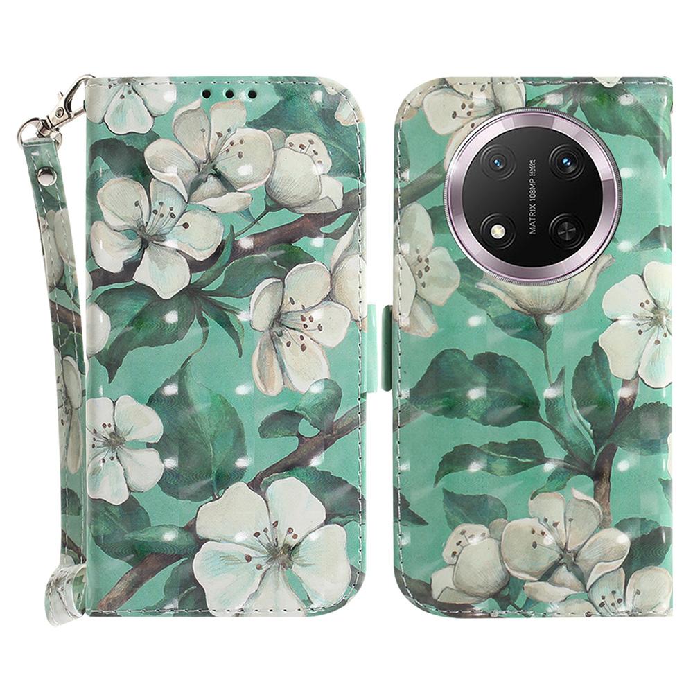 For Honor Magic7 Lite 5G/X9c 5G/X60 Pro 5G Case Pattern Printing Leather Wallet Phone Cover with Wrist Strap