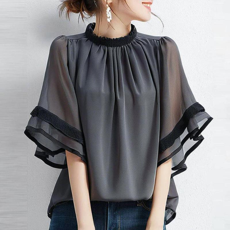 

ZANZEA Women Casual Round Neck Loose Ruffles Short Sleeve Blouse S