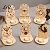 Decorative Tealight Stand Wooden Tarot Card Holder Stand of The Day Candle Holder Moon Rustic Home Decor Sun Star Pattern Altar Display for