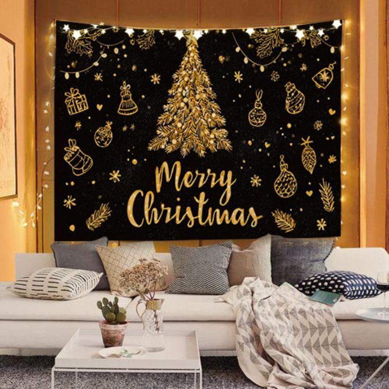 VIKAMA Happy Christmas Tree Tapestry, Winter Star Xmas Wall Hanging, Aesthetic Bedroom Dorm Festival Party Decor