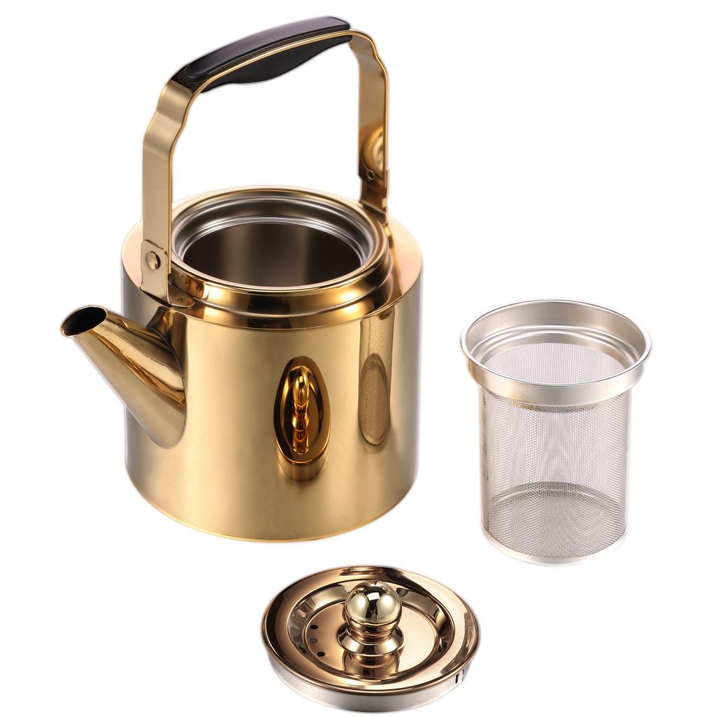 Stainless Steel Tea Pot Spout Design 1.8L Large Capacity Tea Kettle with Removeable Infuser Fine Mesh Filter for Home Camping