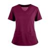 Women's Short Sleeved Solid Color V-neck Buttonable Side Slit Top T-shirt