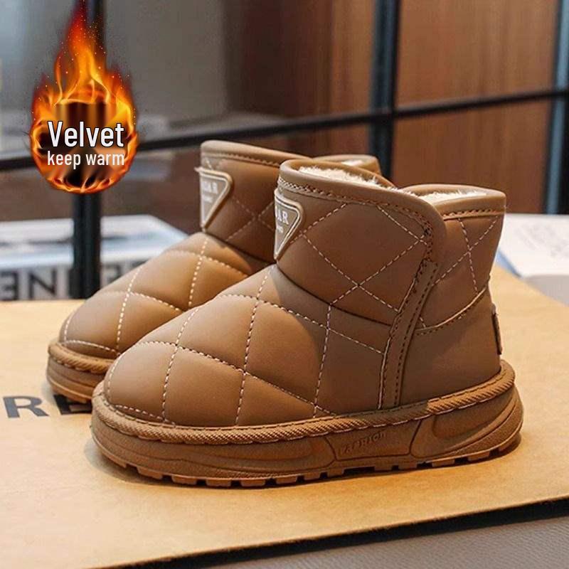 

Boys 2025 All-Season Waterproof Non-Slip Snow Boots with Leather and Fur Size 30: 18.6cm хакі