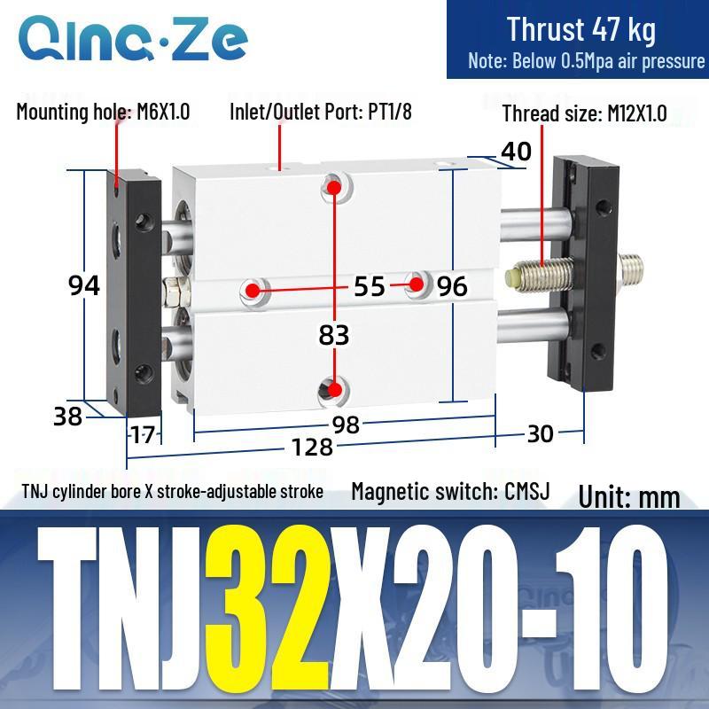 Regulowany skok Dwosiowy cylinder pneumatyczny dwururkowy TNJ TNJ10/16/20/25/32-30-100
