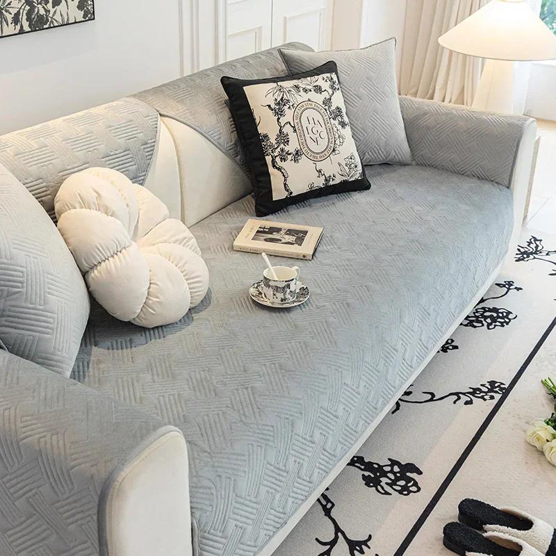 Velvet Sofa Cover Adjustable Sofa Seat Cover Living Room Sofa Covers Quilting Sofa Pad Removable Slipcover Nordic Couch Covers