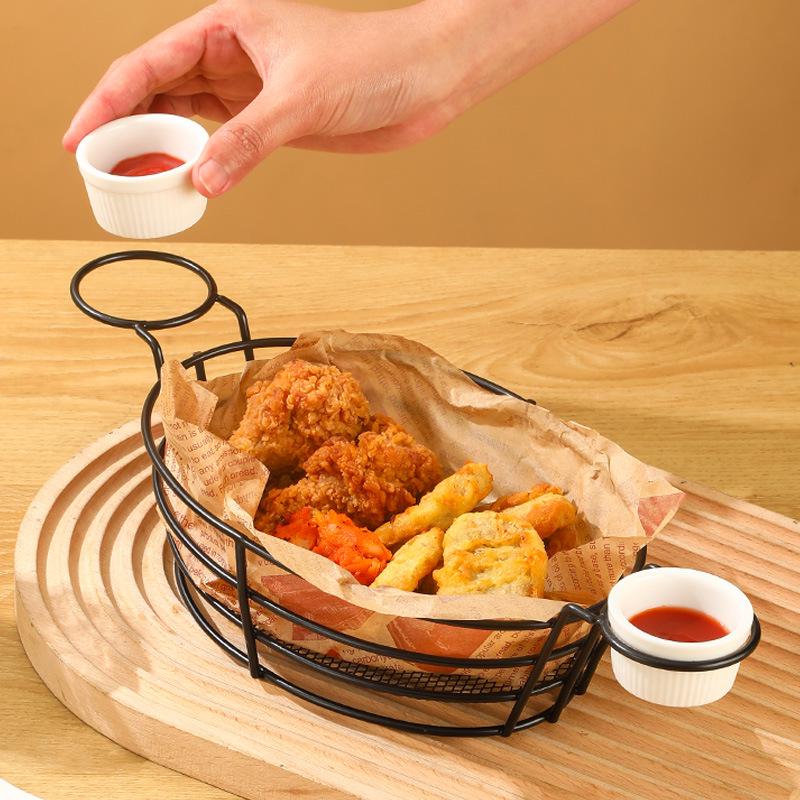 Retro Wrought Iron Snack Basket - French Fry & Fried Chicken Plate for Milk Tea Shops, KTV Bars