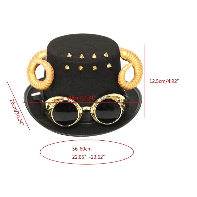 Steampunk Top Hat One Size Wool Victorian Hat with Goggles Unisex Costume Top Hats Gothic Hippies Caps Halloween Props