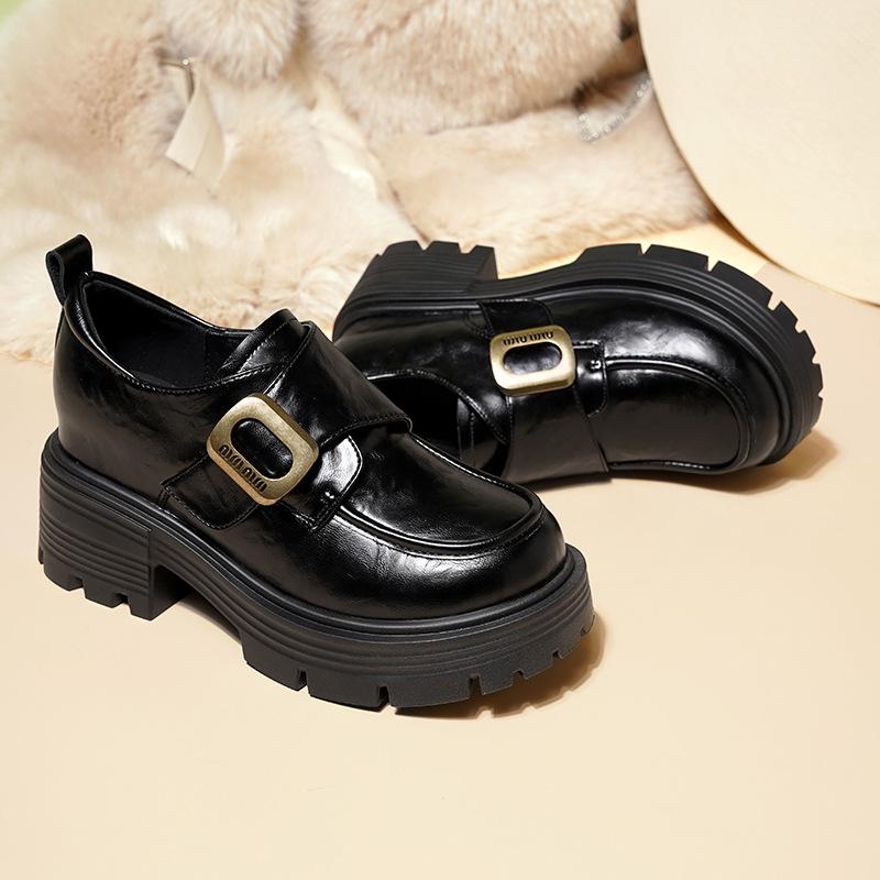 Fashion Muffin Thick-soled Round Head Wind Breathable One-pedal Women's Small Leather Shoes Single Shoes