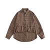 Autumn 2024 Plaid Pocket Decorative Lapel Shirt Japanese-Style Retro Embroidered Long Sleeve Shirt for Men