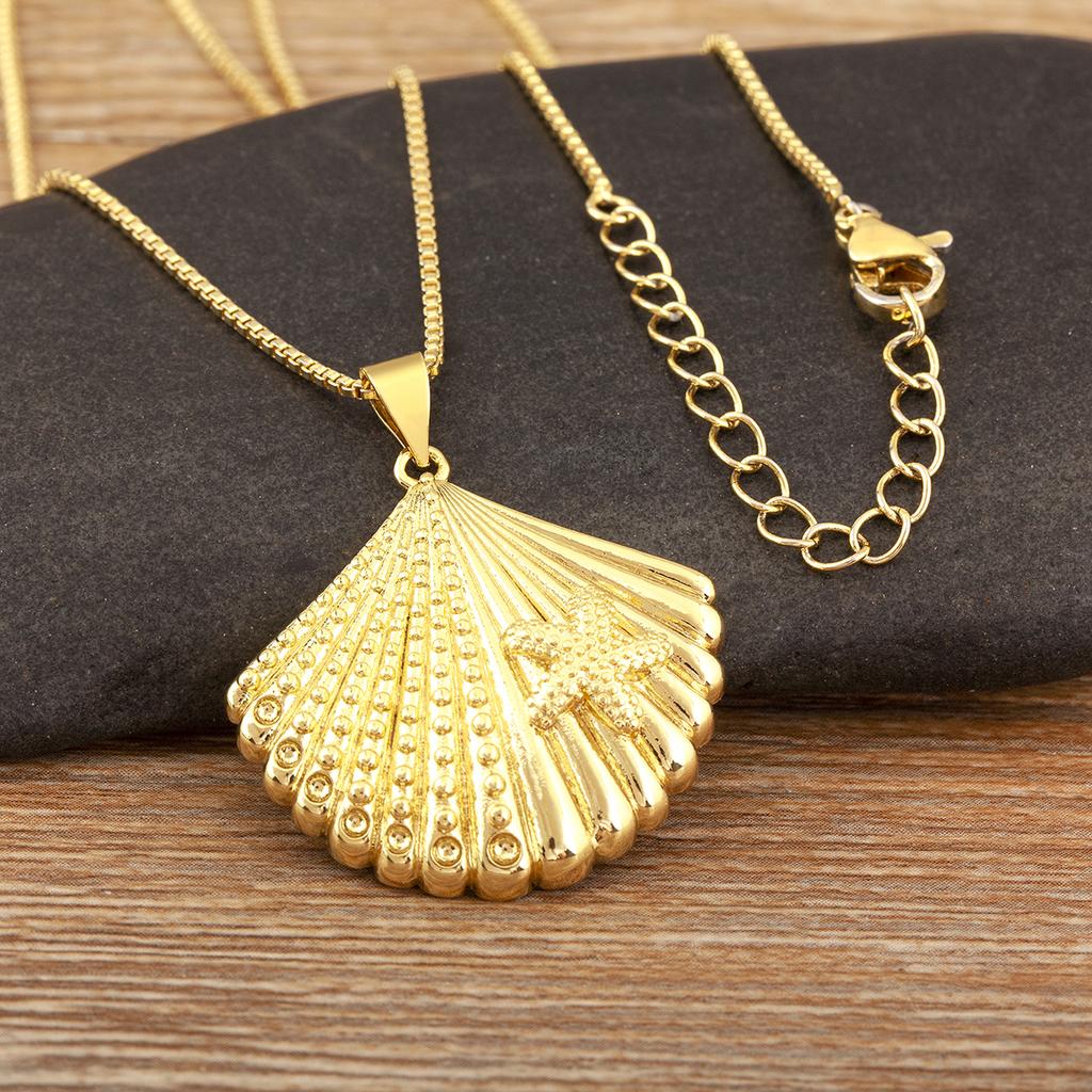 Nidin New Fashion Lucky Shell Shape Inlaid Pearl Crystal Zircon Pendant Necklace For Women Female 4 Styles Choice Jewelry Gifts