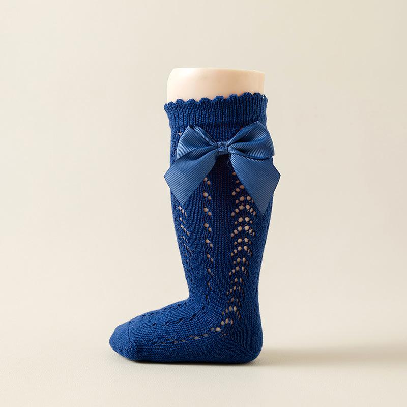 Baby Girl Knee High Socks with Bows Spring Summer Soft Cotton Ruffle Long Stockings Smooth Sole Infant Toddler Uniform Socks