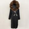 OFTBUY Winter Women Coat Real Natural Fox Fur Hooded Detachable Collar Double-faced Woolen Jacket Long Casual Elegant Overwears