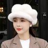 Thick Warm Imitation Mink Beret Solid Color Cloud Hat Cozy Peaked Cap  Winter